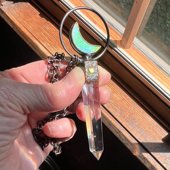 Quartz, Monarch Opal Crescent Moon Necklace in Electroformed Copper by Query Eve - Picture 7 of 10